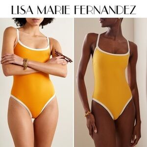 LISA MARIE FERNANDEZ kk Maillot in Marigold & Cream C repe sz 1 US 2/4 NWT 495$